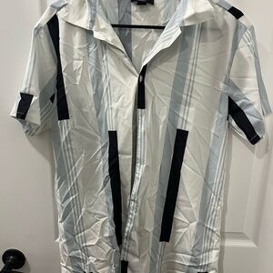 Men's Casual Button Down Shirt - Black and White Striped